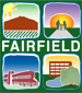 city of fairfield's logo shows four different artworks with the name of the city in white bold letters